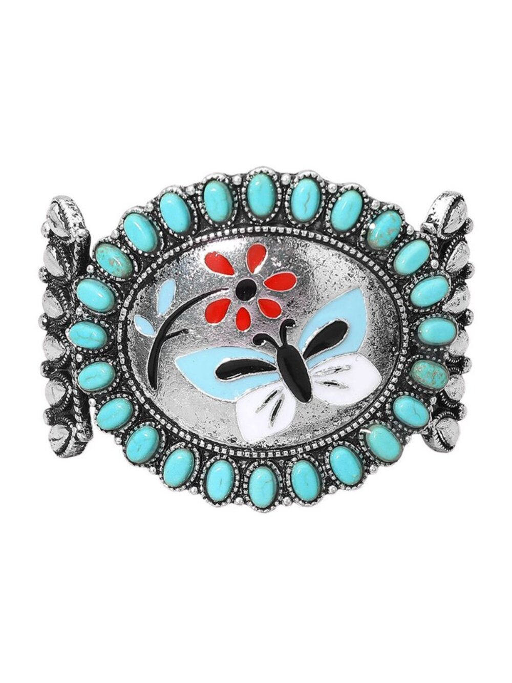 Tigerstars Western Oval Butterfly Flower Conch Cuff Bracelet